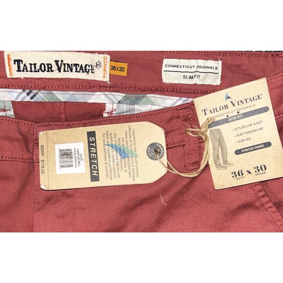NWT Tailor Vintage Stretch Slim Fit Canyon Red Pants 36X30 - Picture 6 of 6